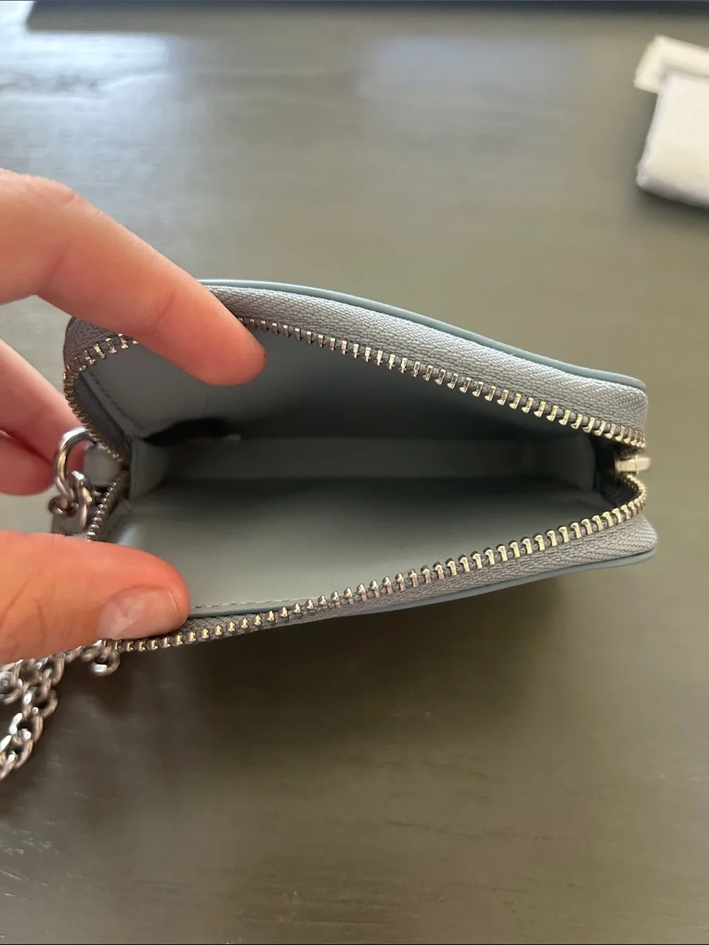 Coach Pale Blue Signature Card Case with Silver Hardware